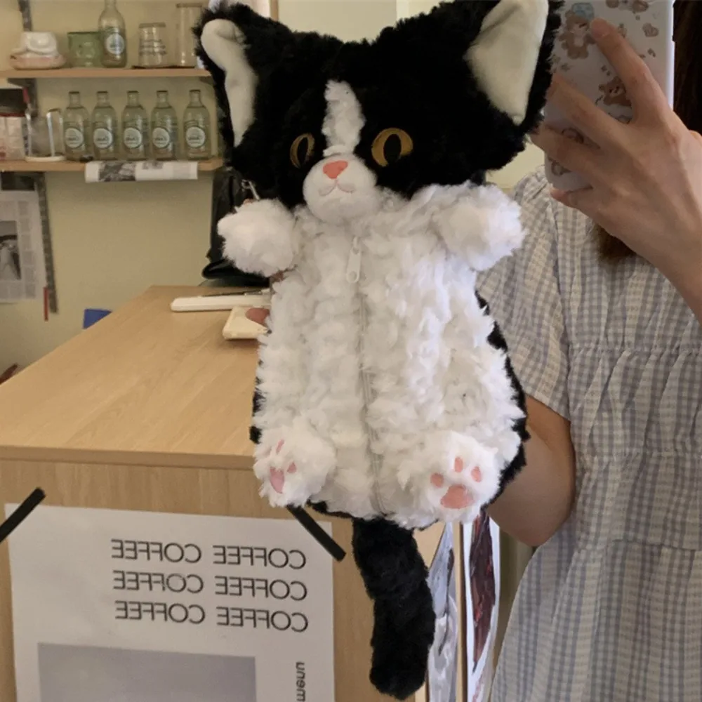 

Cute Long Tail Cat Doll Pencil Bag Simulated Plush Cat Doll Stationery Bag Cartoon Stuffed Cat Pen Pouch Office