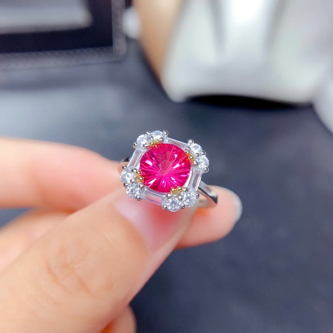 2-Karat-Aquamarin, Rubin-Set Ring-Anhänger-Ohrringe, Geeignet für Damen-Verlobungsschmuck – Detail 14