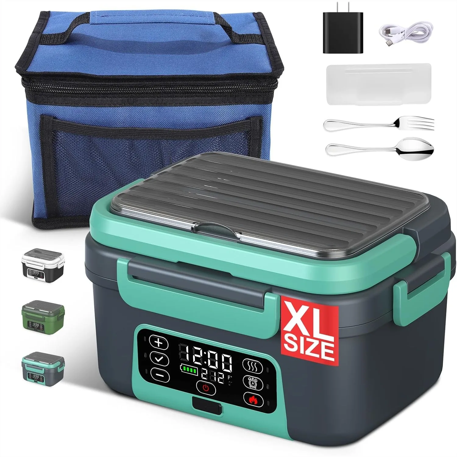 Cordless Electric Heated Lunch Box, 1.5L 20000mAh Rechargeable Smart Self-Heating Food Warmer with Divider, Spoon, Fork, BPA