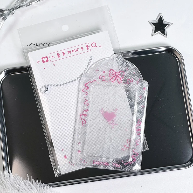 

Kpop Pixel Style Держатель для фотокарт ID Значок Студенческая автобусная карта Защитные рукава с модным дизайном с бантом