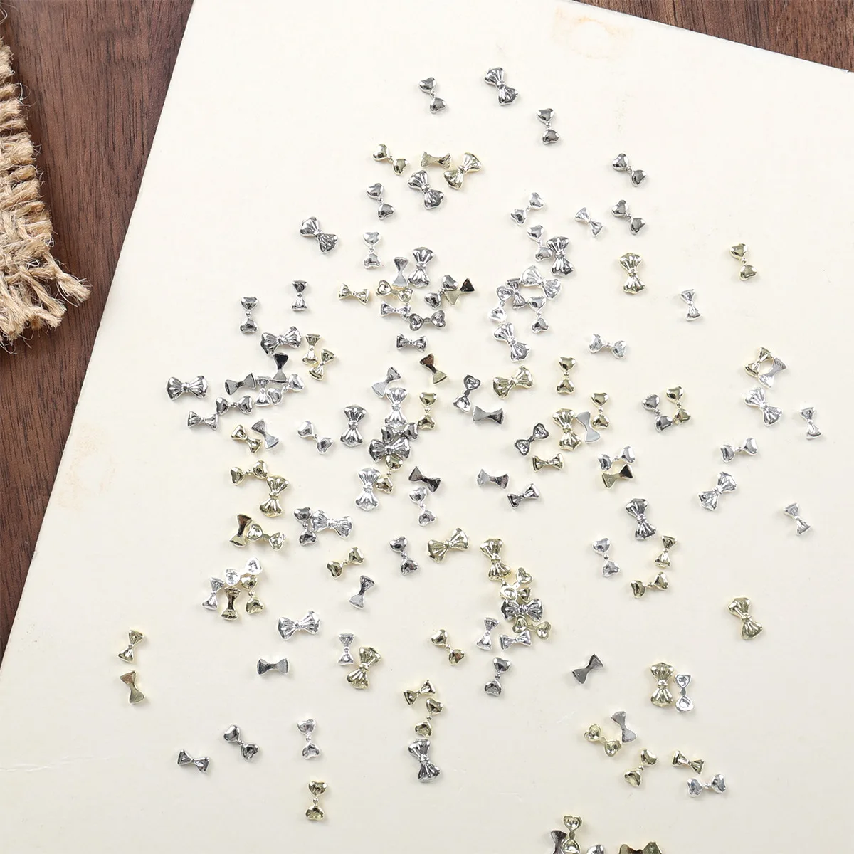 20 pçs mini 3d prata ouro metal laço arte do prego encantos acessórios peças para decoração de unhas manicure decoração suprimentos material