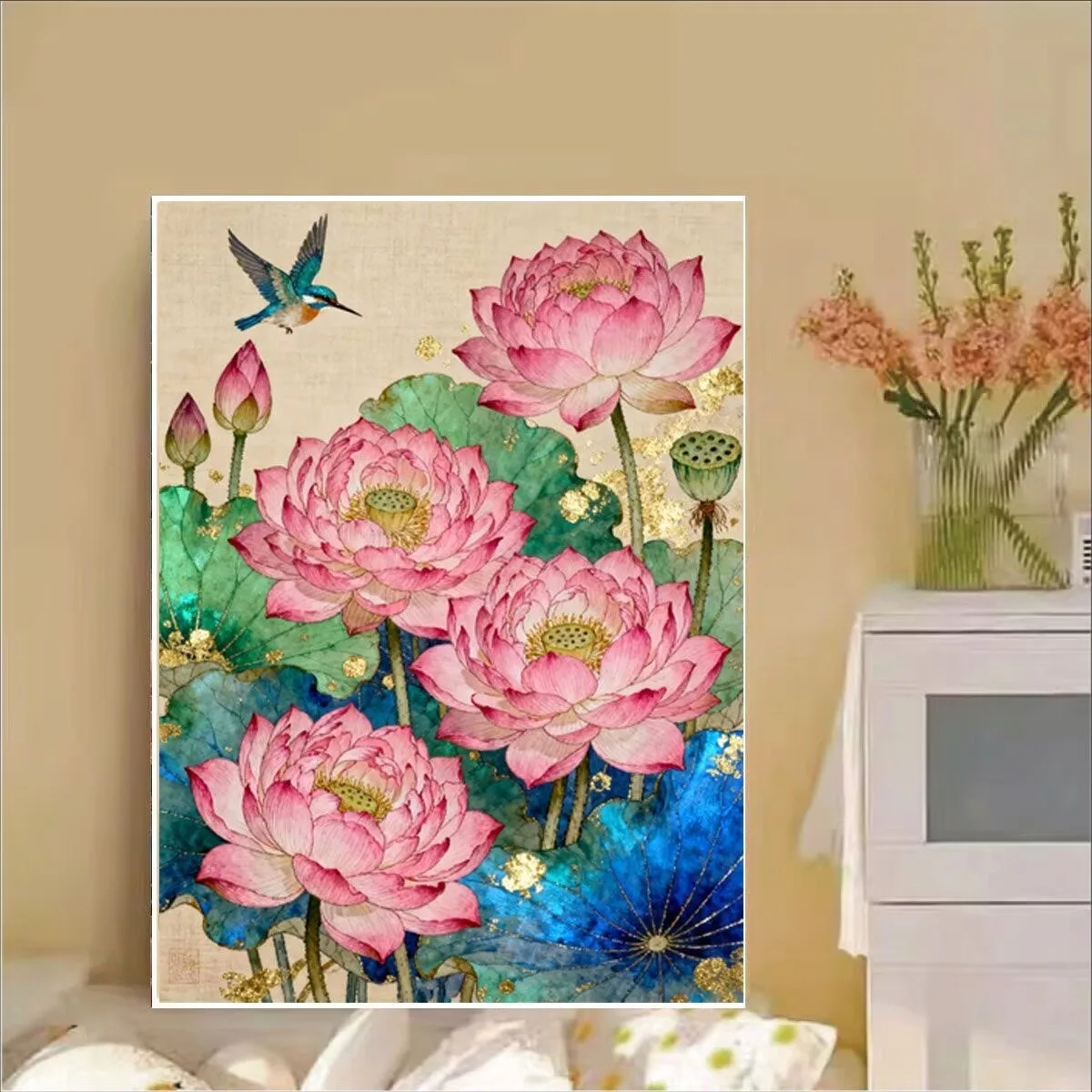 

9CT 11CT Lotus Embroidery DIY Chinese Style Printed Kits Cross Stitch Thread Needlework Sets Home Crafts