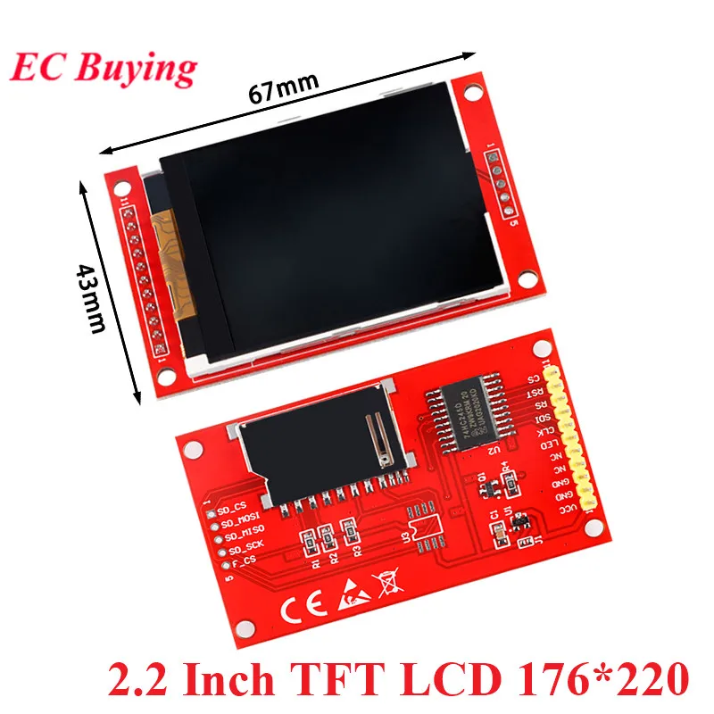 

2.2 Inch 2.2" TFT LCD Color Screen Display Module 176*220 SPI Serial Port ILI9225 Drive Compatible with UNO Mega2560 For Arduino