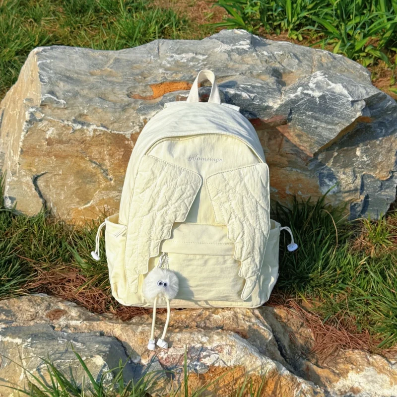 Brand Cute Angel Wings Women Backpack Sweet Versatile Canvas Girls Backpack Y2k Trendy Piano Large Capacity Outdoor Travel Bag