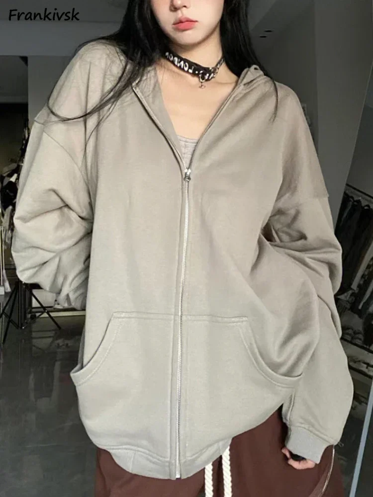 

Jackets Women Solid All-match Trendy Spring Retro Cozy Hooded Chic Students Classic Youthful Vitality Leisure Simple Streetwear