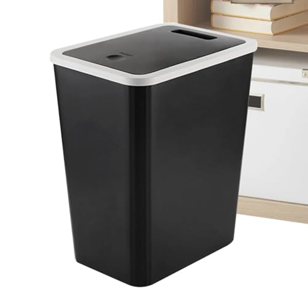 For bathroom trash can with press down lid compact and space saving for kitchen and living room control feature
