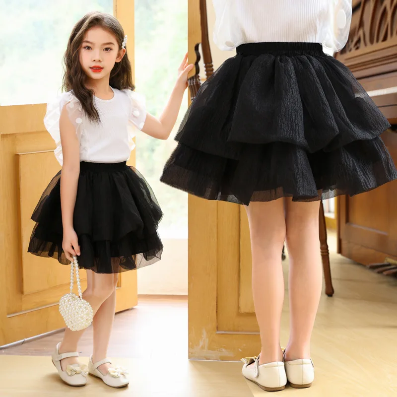 Little Fairy Flower Bud Skirts Summer 2024 New Mesh Tutu Princess Short Skirt Girls Fluffy Solid Color Cake Skirt 4-12T