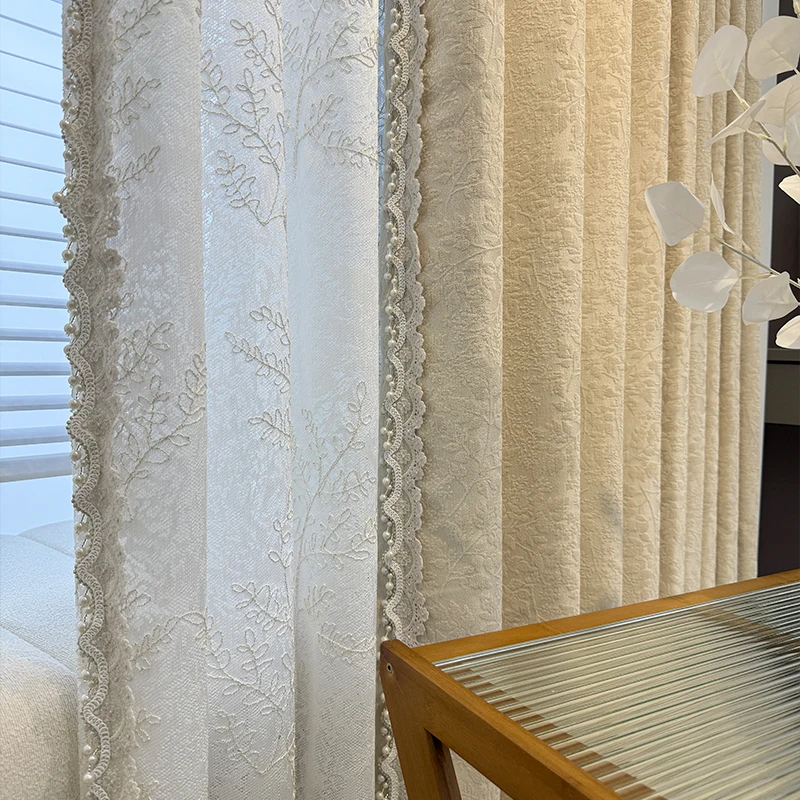 

Lily of The Valley Flower Language Cream Light Luxury Premium Modern Living Room Bedroom Blackout Chenier Curtains