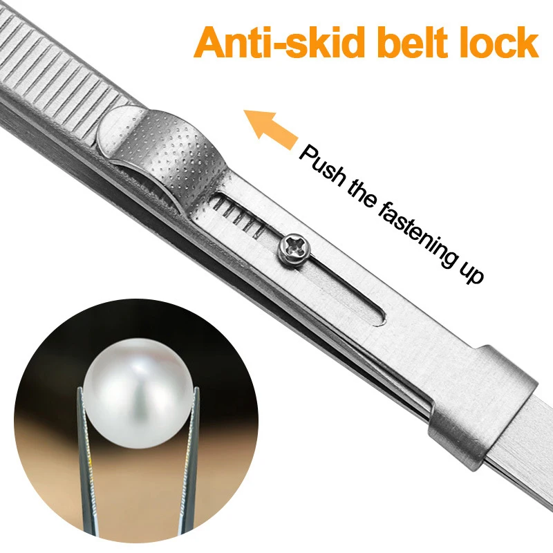 Stainless Steel Tweezers with Adjustable Slide Lock Antistatic Jewelry Making Tool for Electronic Component Repair