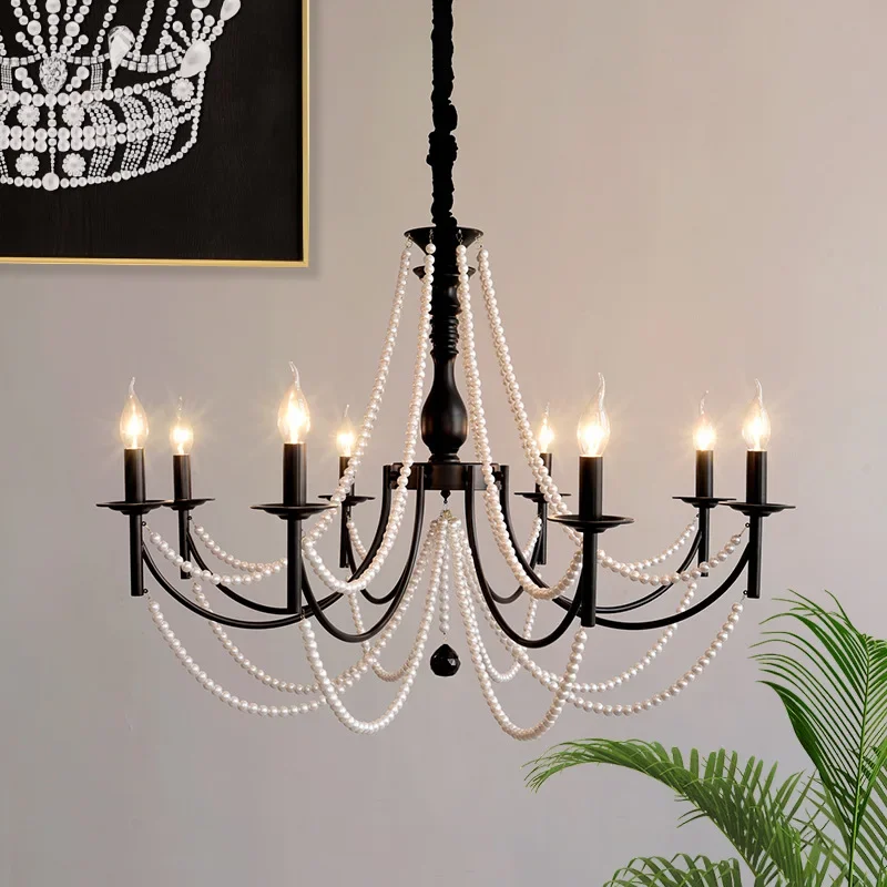 ثريا غرفة المعيشة الفرنسية الرجعية العتيقة اللؤلؤ الثريا غرفة الطعام مصابيح غرفة النوم الأمريكية ثريا بسيطة ومتقدمة