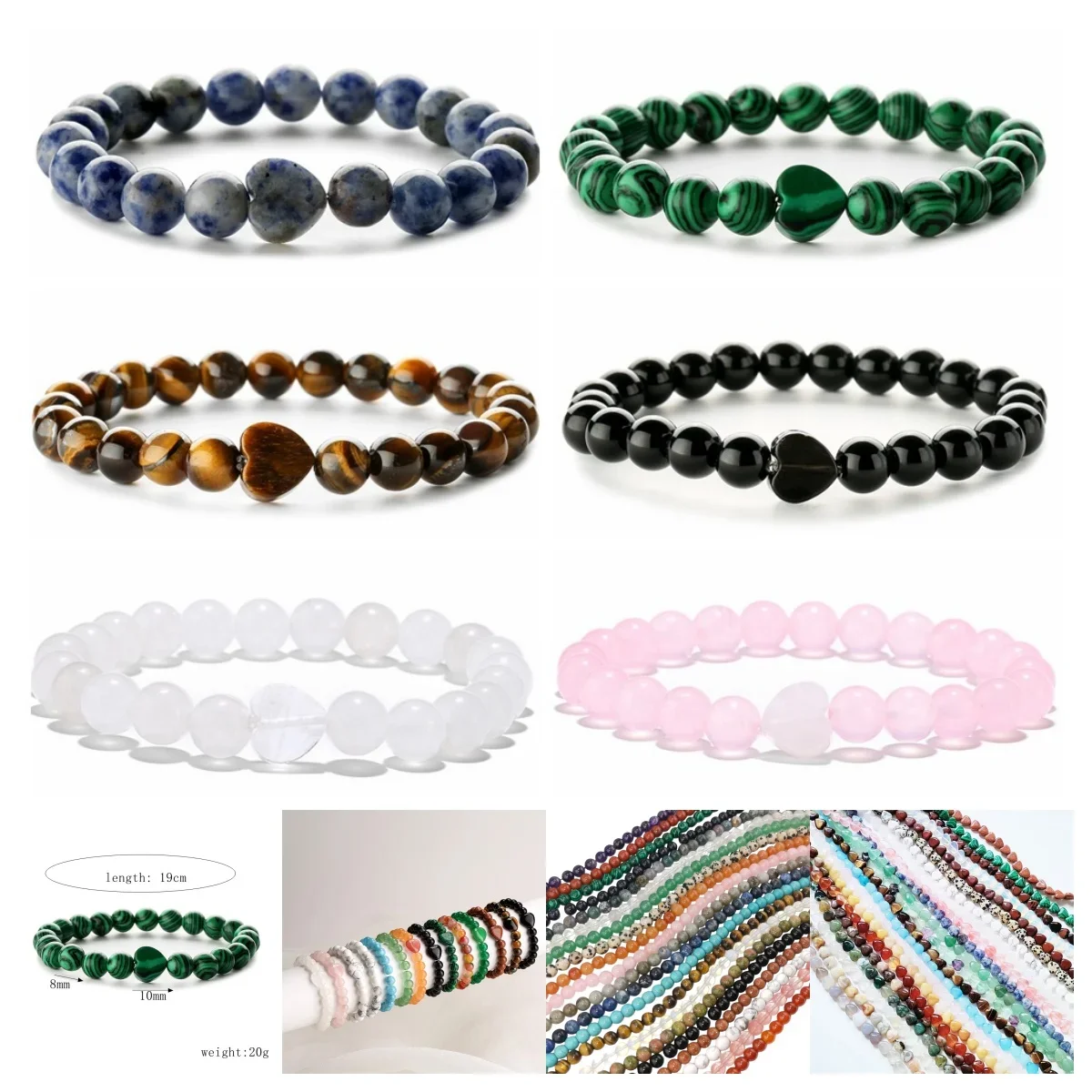 النساء 10 مللي متر القلب سحر 8 مللي متر جولة الخرز الأحجار الكريمة سوار شفاء شقرا كريستال تمتد مطاطا الروحية مجوهرات هدية #2