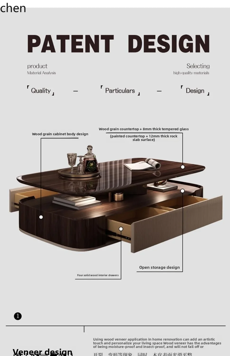 DSA  Microcrystalline Stone Coffee Table Rock Slab Table Living Room Vintage Style Tea Table
