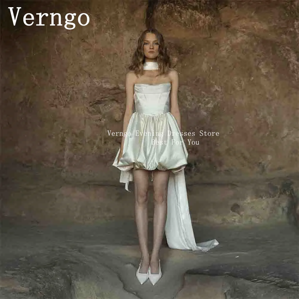 

Verngo lvory Satin Mini Wedding Dress Reception Victorian Bride Dress For Women 2024 Low Waist Simple Short Wedding Prom Gowns