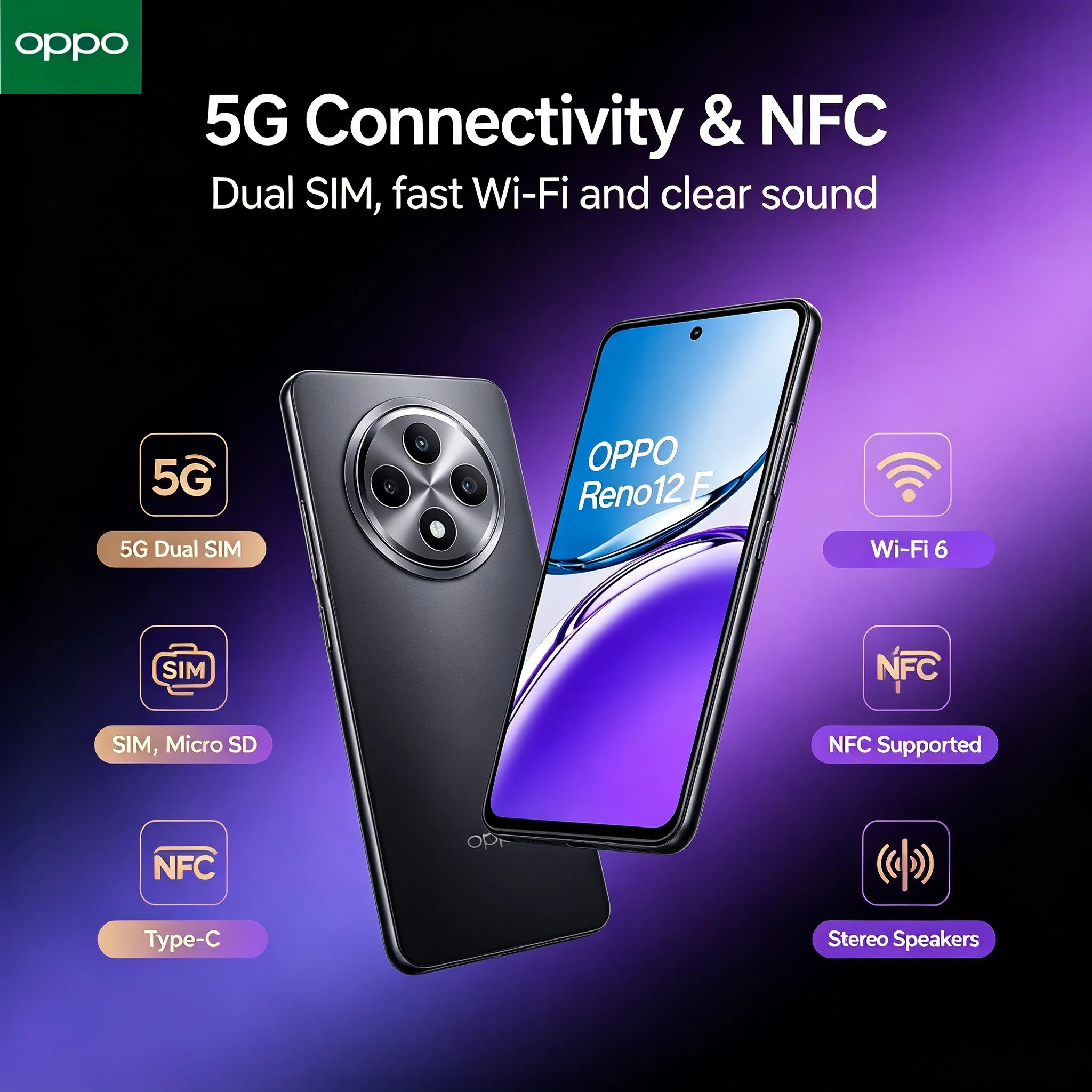 2026 new OPPO Reno12 F 12GB+512GB Smartphone, AI Camera, 512GB Storage, Fast Charging, Dual SIM