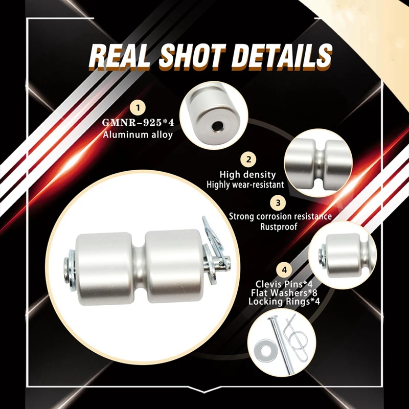 Trailer Tailgate Lift Auxiliary Roller Kit GL1 GMNR925, 4PCS Set With Washer Pin And Ring