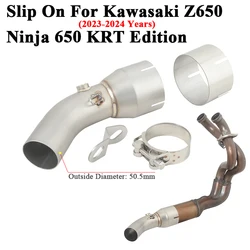 Slip On For Kawasaki Z650 Ninja 650 KRT Edition 2023 2024 Motorcycle Exhaust Escape Systems Link Pipe Connection 51mm Muffler