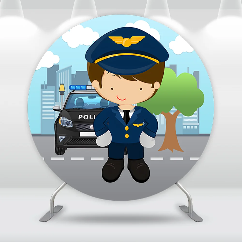 خلفية قوس مستديرة حول موضوع الشرطة ، ديكور خلفية حفلة عيد ميلاد ، مستلزمات photoboth ، سيارة دورية ليلية للمدينة ، غطاء صبي شرطي