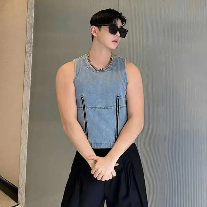 

Trendy IEFB Waed Denim Vest Sves round Ne W ex Striped Patterned Underwear for Autumn Season Home Comfort Wear