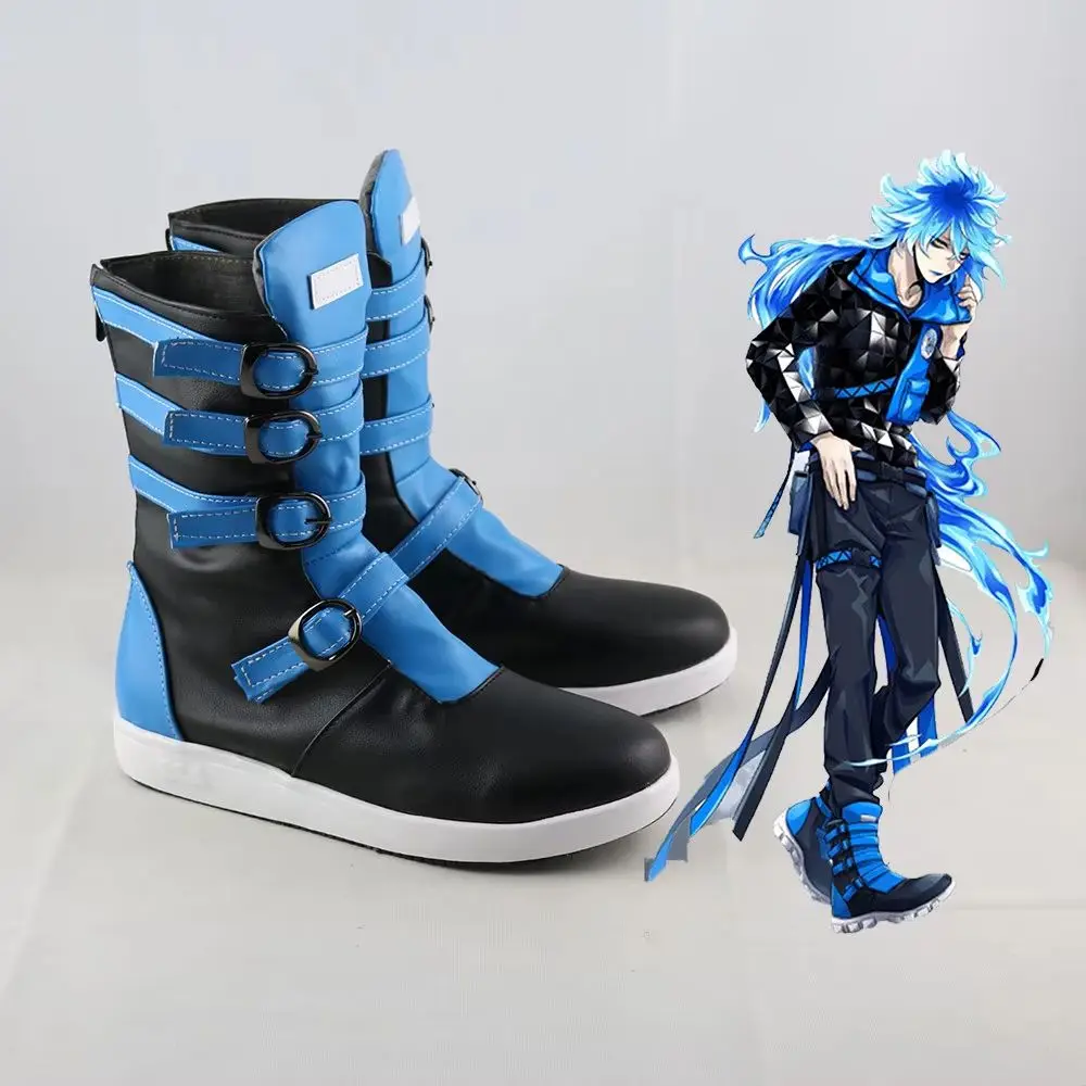 Twisted Wonderland Idia Cosplay Shoes Boots Idia Halloween Cosplay boots Blue Black Handmade Faux Leather Boots