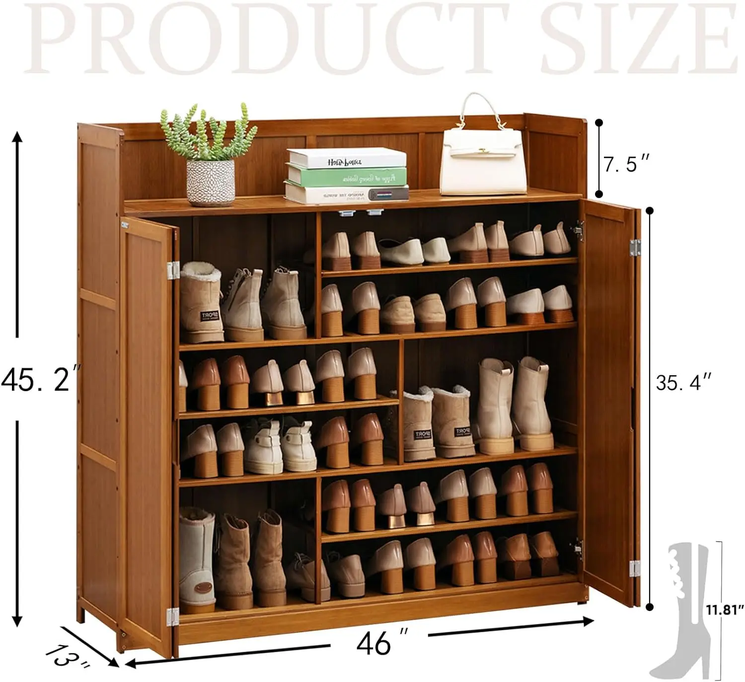 Shoe Cabinet with Doors, 7-Tier Shoe Storage for Entryway, 36-40 Pairs Bamboo Shoe Rack Cabinet, Modern Organizer Storage