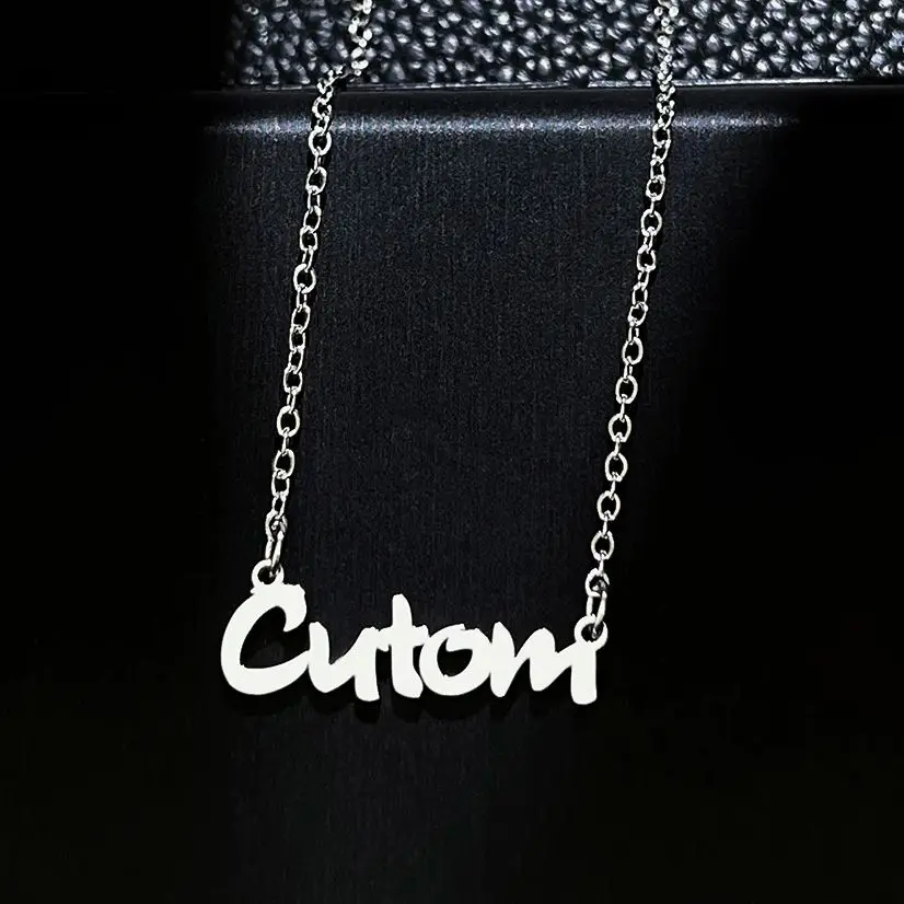 GUILING Personalized Custom Necklace with Name Plate  Women Men Silver Chain Stainless Steel Jewelry Gift for you Baby Girl