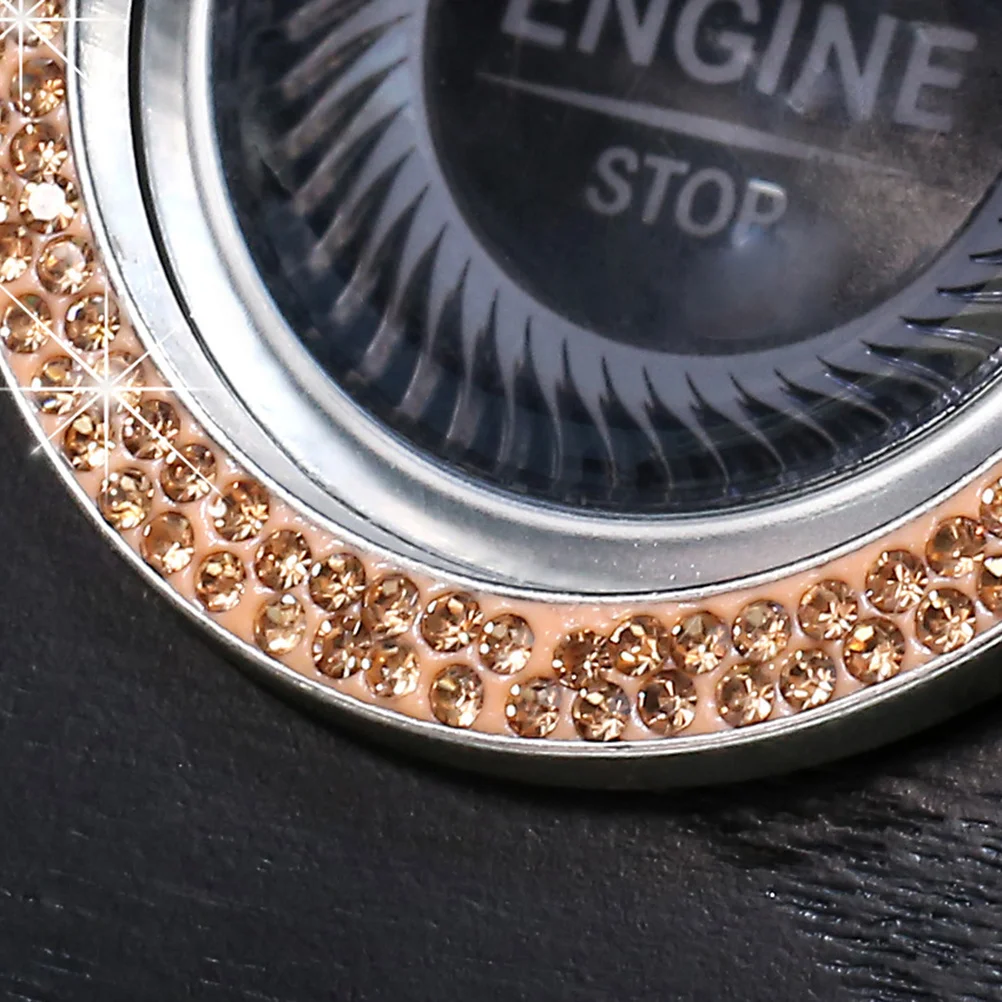 2 قطعة زر الإشعال الدائري ملصق المحرك بدء إيقاف ملصق كريستال بلينغ حجر الراين ديكور السيارة الذهبي سهل التركيب دائم #3