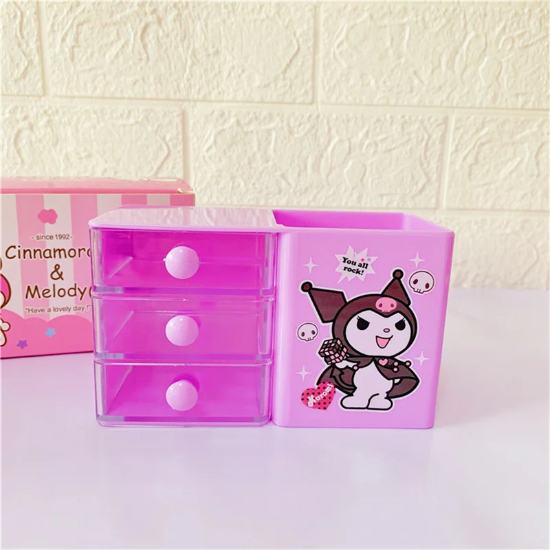 Caixa com Gaveta Kawaii Sanrio, Porta-canetas, Organizador com Grades, Grande Capacidade, Escritório, Meninas, Kuromi, My Melody, Estudante, Mesa