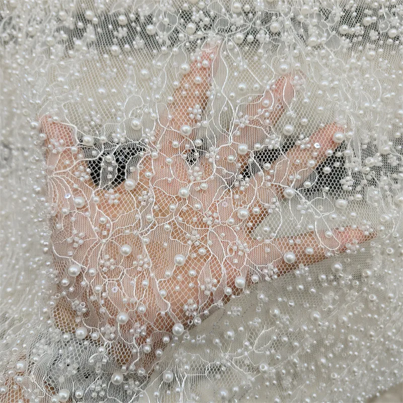 

Milk White Pearl French Lace Fabric Wedding Dress, Cheongsam, Curtains, DIY Sewing.RS2506308