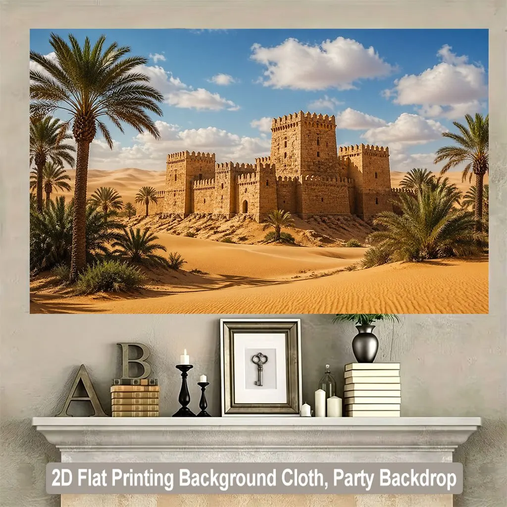 Boho Desert Castle Landscape Tapestry Wall Decor Polyester Art Print Tropical Palms Vintage Architecture Palace Background Hangi