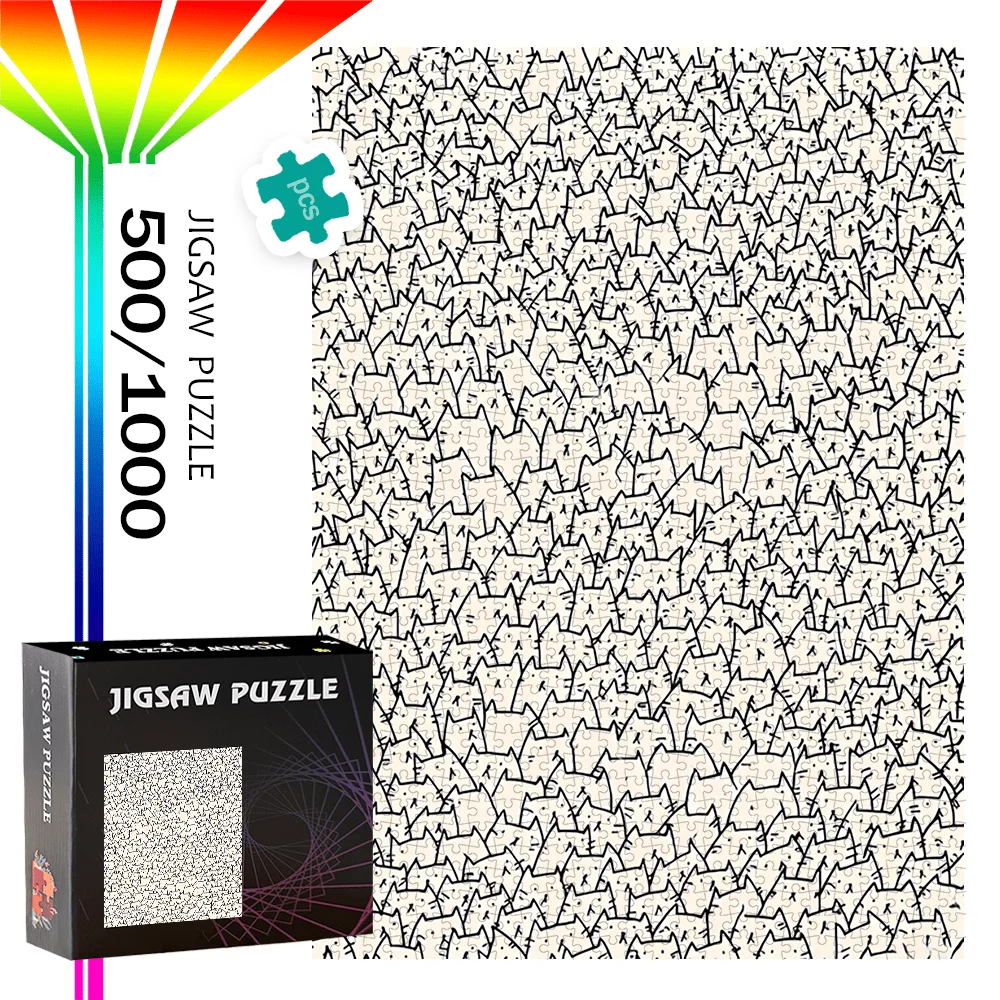 500/1000 Stück katzenförmiges Puzzle – herausfordernde große Puzzleteile und Erwachsene, 2 Schwierigkeitsstufen, ideales Geschenk für Geburtstage