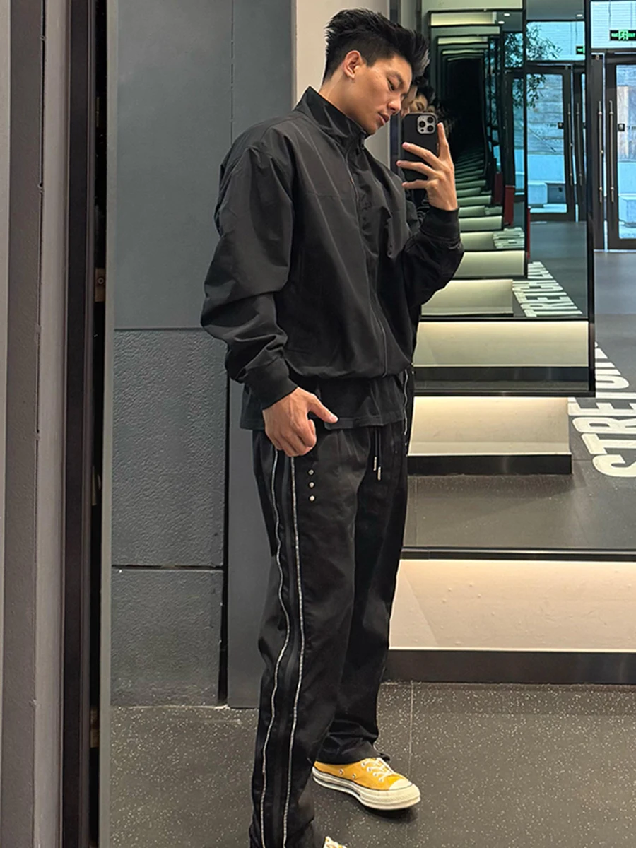 Black Short  Jacket Men's Spring American Outdoor Three-proof Fleece Hard Man Stand Collar Coat Youth Trendy Zipper
