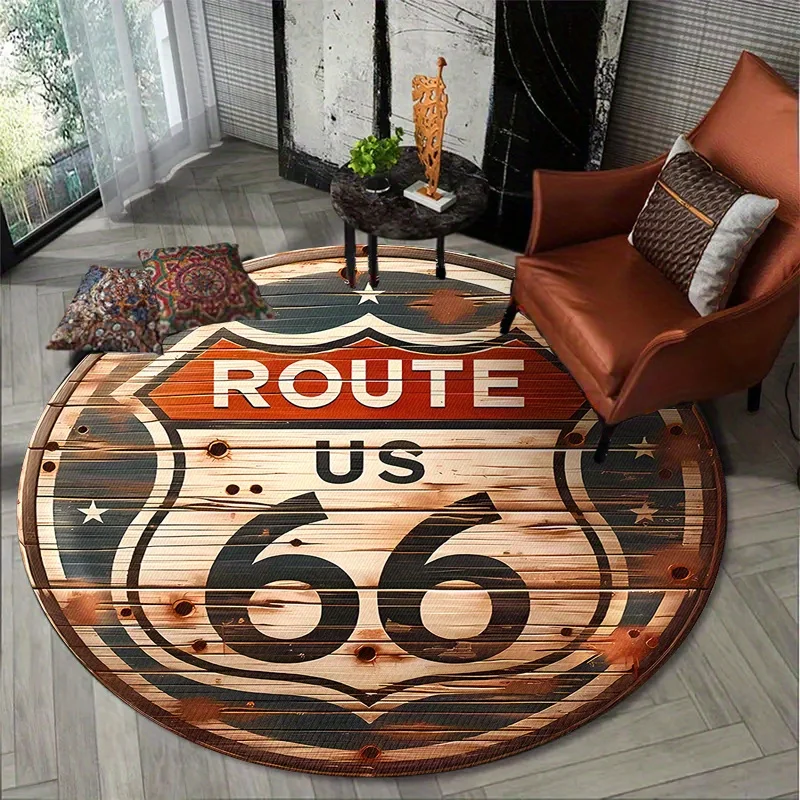 Route 66 Round Flannel Mat - High-Quality Pet Chair Non-Slip Rug, Mother's Day Wedding Gift for Bedroom Living Room Home Decor