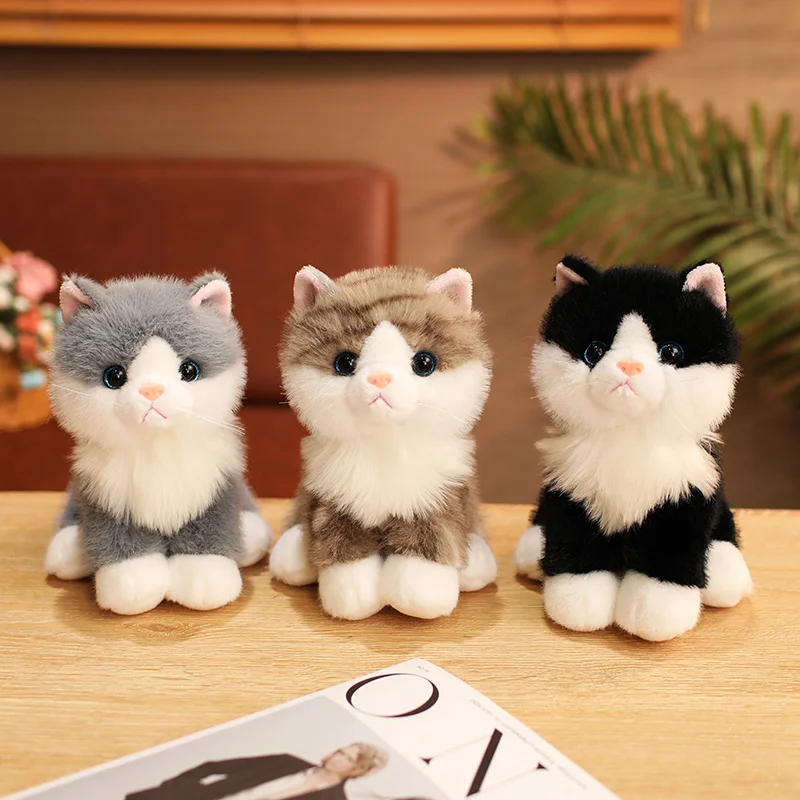 Cute Simulated Sitting Cat Toy Comfortable Lifelke Doll Stuffed Soft Animal White Black Kitten Keychain Doll Birthday Gift