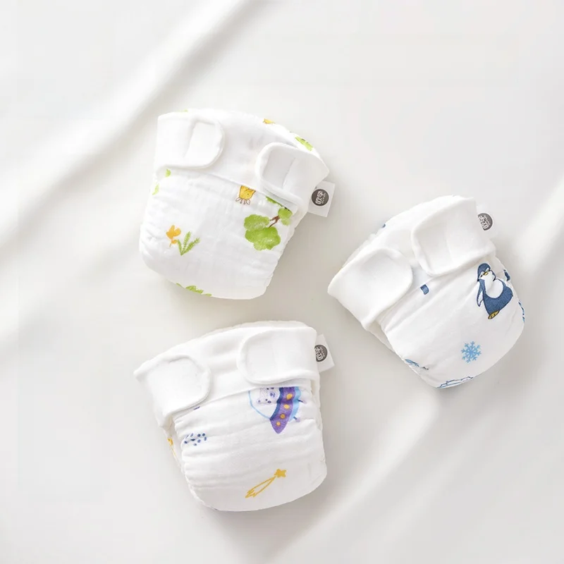

Reusable Cotton Cloth Diaper Pants, Washable Breathable Baby Gauze Nappy, Leakproof Training Diaper Cover for Newborn Toddler M