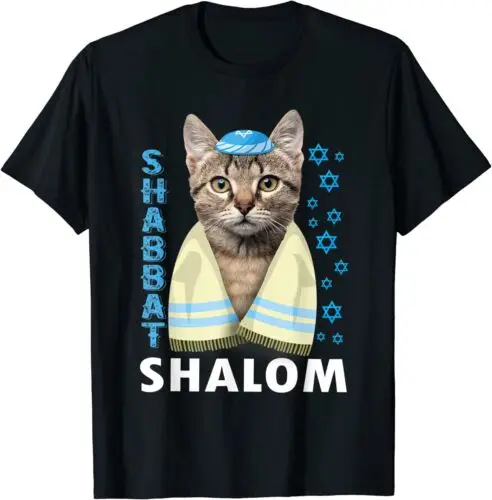

Funny Cute Jewish Cat Shabbat Shalom Wearing A Kippah Shirt Women Clothing Fashion Summer Streetwear Graphic Tshirts Personality