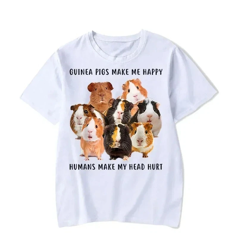 Guinea Pigs Make Me Happy Print T-shirt for Women Summer Casual Fashion Loose Funny Streetwear Tops O-Neck Short Sleeve T-shirts