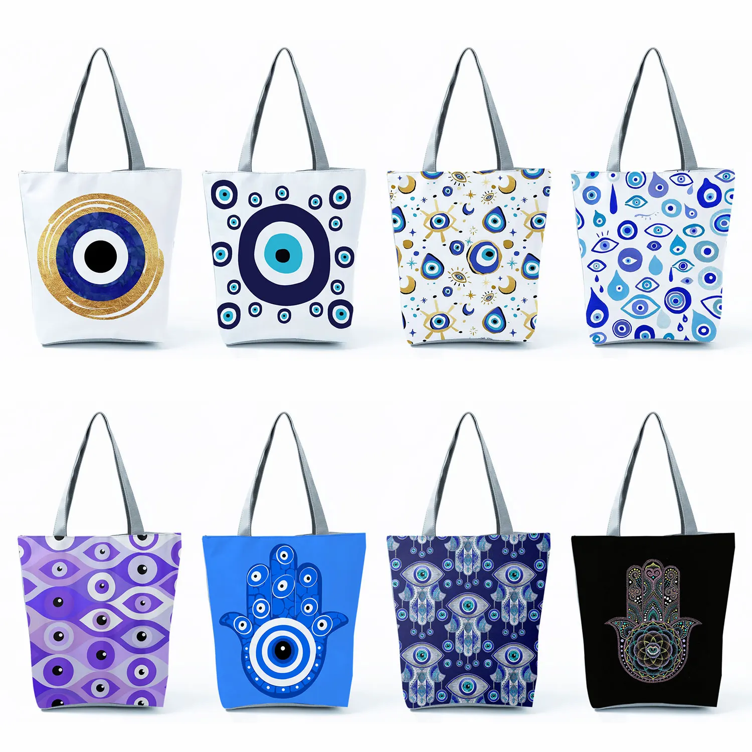 Personality Evil Blue Eye Design Pattern Handbag Funny Printed Logo Fashion Foldable Women Shoulder Bag Shopping Bags Customized