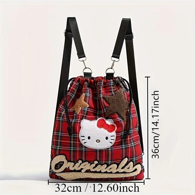 Sanrio Hello Kitty Convertible Backpack Cute Retro Red Checkered Single Shoulder Bags Y2K Canvas Multi Functional Shoulder Bags