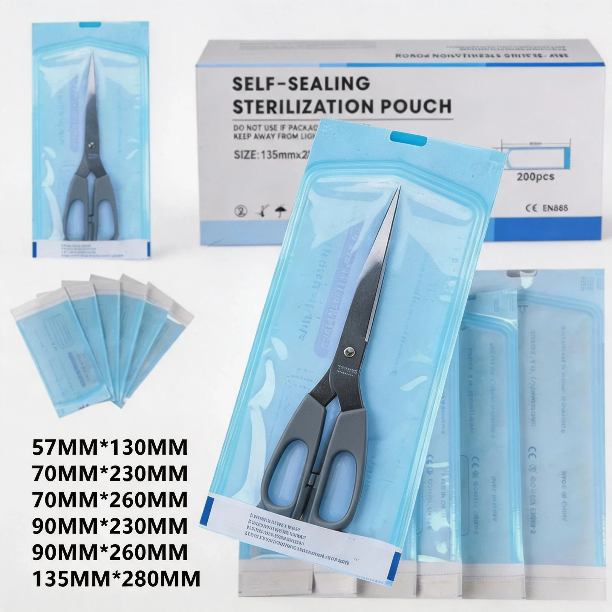 Self-Sealing Sterilization Pouches Bags 7 Size Disposable Nail Art Disinfection Bag Tattoo Nail Dental Tool Storage Bag