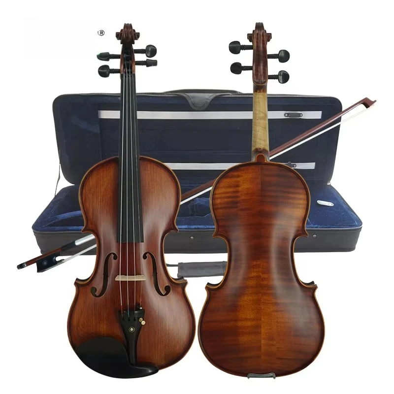 Solid Wood Student Violin with Free Rectangle Case and Bow