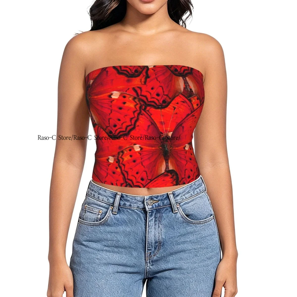 Women strapless blouses sleeveless Yeoman Butterfly Cirrochroa Tyche Upper Wing Skin halter-neck sexy short-sleeved blouses