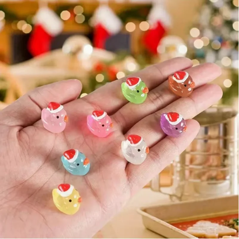20pcs Christmas Mini Glow-in-the-Dark Duck, Colorful Mini Resin Duck Ornament Home Decoration Aquarium Christmas and Party Gift