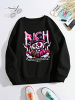 Rich Panda Sweatshirt Womens Cute Cartoons Printing Hoodies Crewneck Loose Fleece Warm Tops Winter Comfortable Woman Clothes