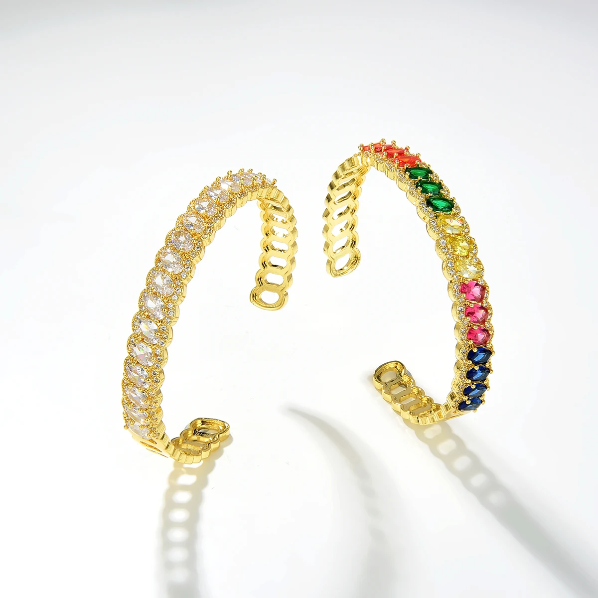 

3 шт., Радужный женский регулируемый браслет с кубическим цирконием для женщин, изящные массивные браслеты-манжеты золотого цвета, модные украшения