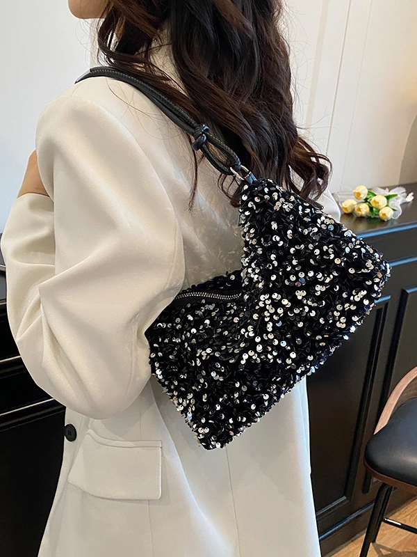 Faionable الترتر حقيبة تحت الإبط المرأة حقيبة يد واحدة oulder العصرية الكورية Sle بولي Leather حقيبة جلدية ناعمة للمرحلات غير الرسمية