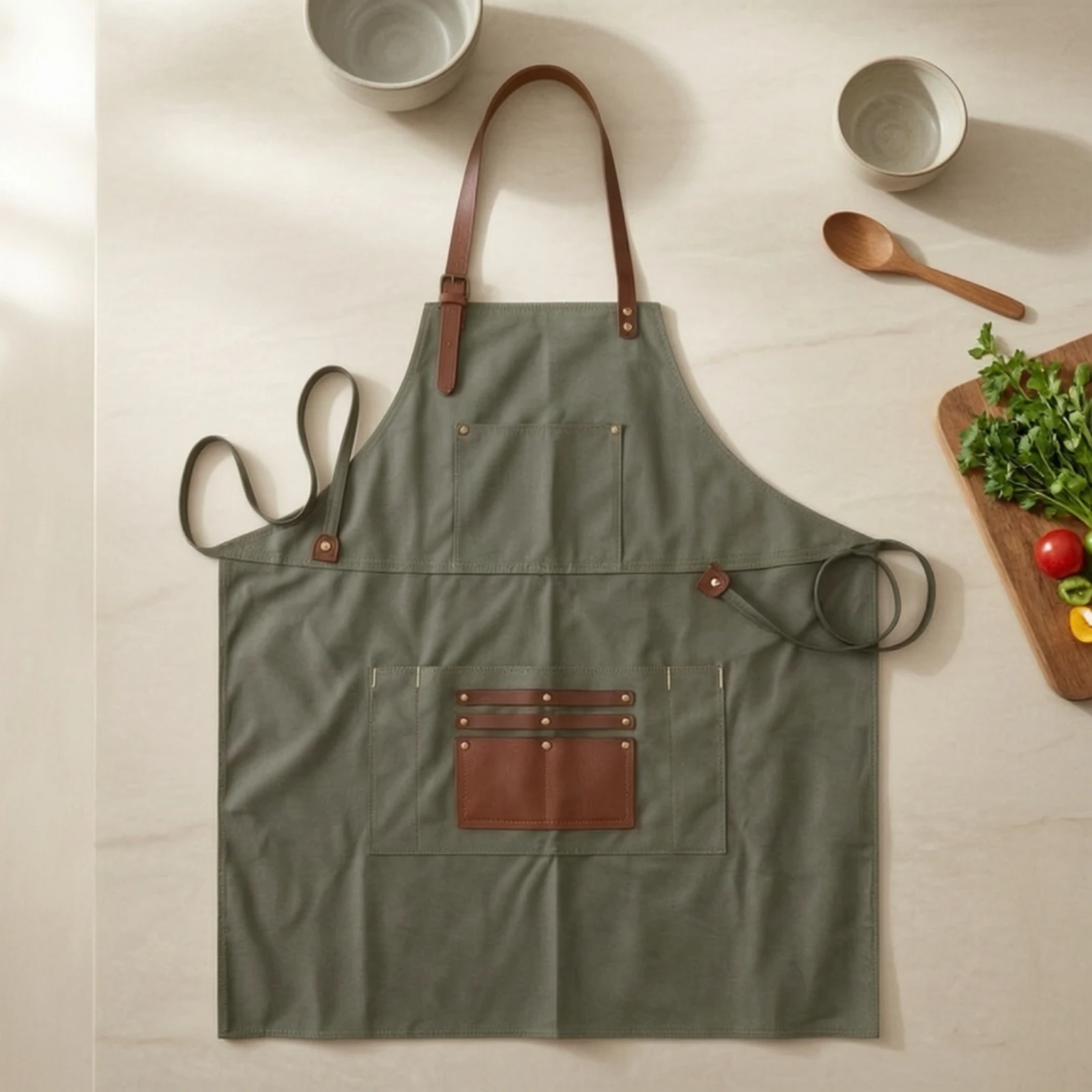 Bib Apron with Leather Straps - Woodworking Apron ulasan dan harga