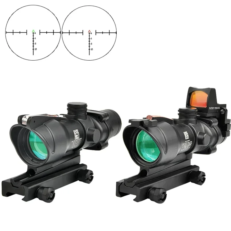 Imagem -02 - Trijicon-real Fibra Óptica Red Green Dot Iluminado Rifle Scope Chevron Glass Retículo Gravado Visão de Caça com Rmr Acog 4x32