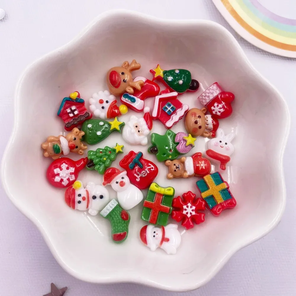 50pcs Resin Mini Colorful Christmas Snowman Tree Snowflower Deer Flat back Figurines Nail Art DIY Scrapbooks  Accessories Crafts