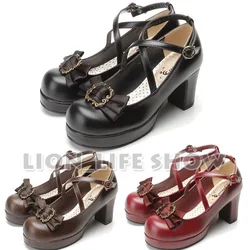 Japanese Retro Gothic High Heel PU Lolita Shoes Cosplay Costume Shoes Bowtie Pump