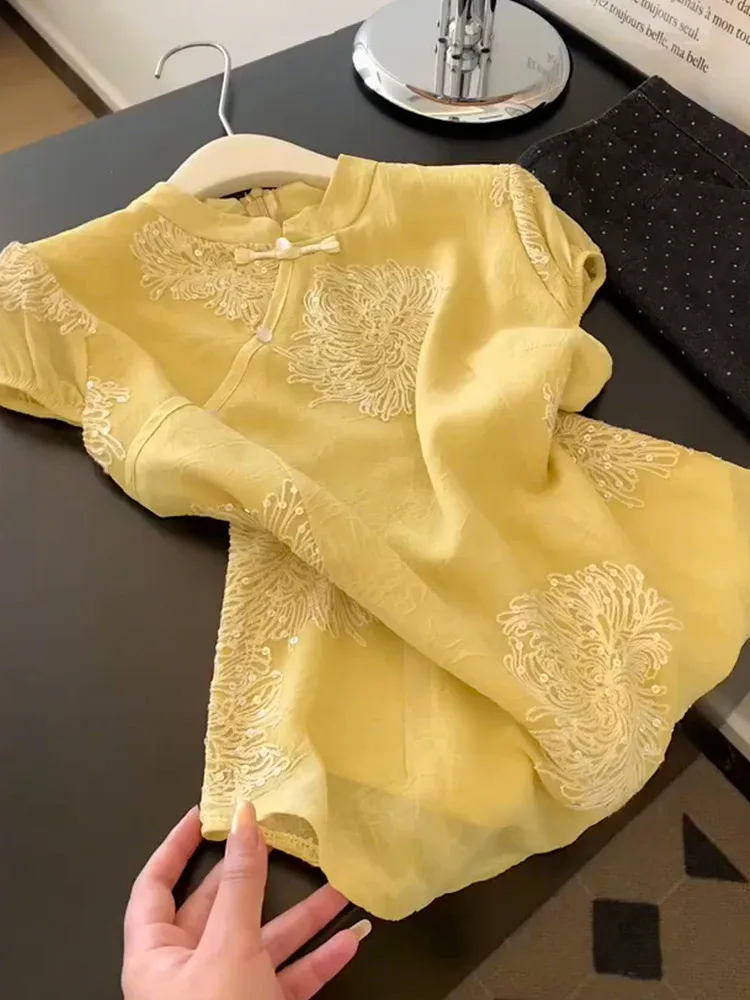 

Elegant Embroidered Short Sleeve Shirt New Chinese Style Women's Fashion Summer 2026 Breathable Comfortable Polyester Fiber